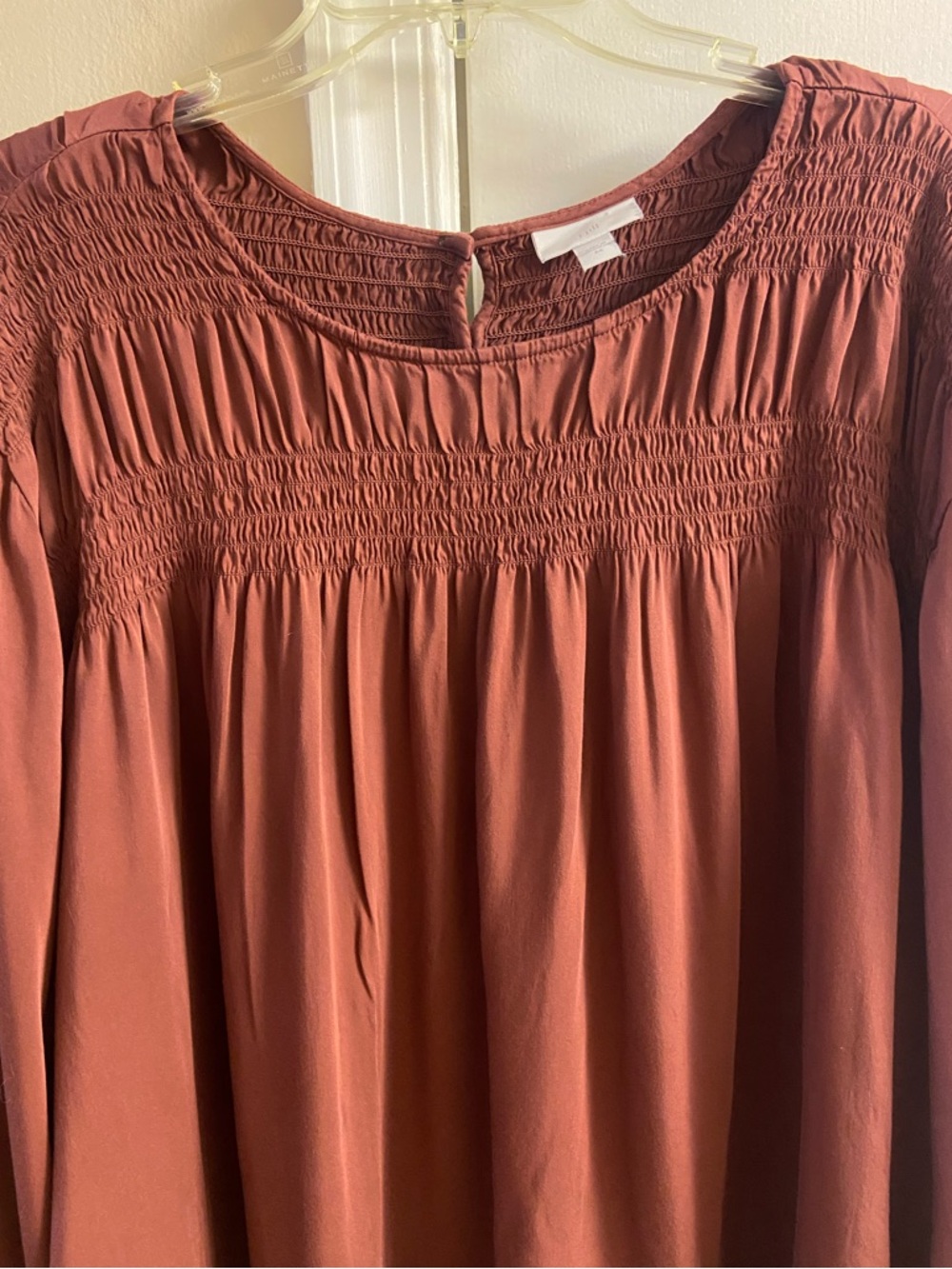 J Jill rust brown smocked flowy long sleeve blouse pop over 4X - Picture 4 of 9